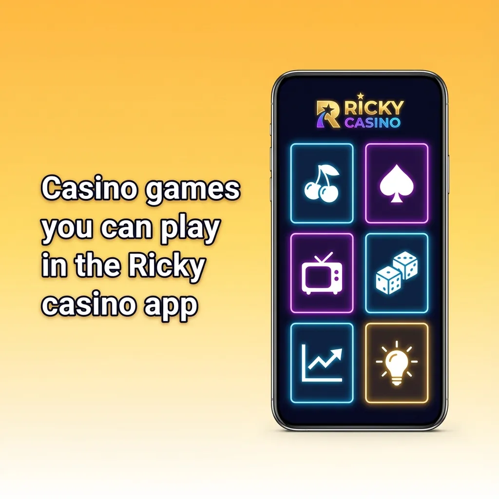 Smartphone showing Ricky casino app lobby with slots, jackpots, blackjack, roulette, live dealer, and instant win games