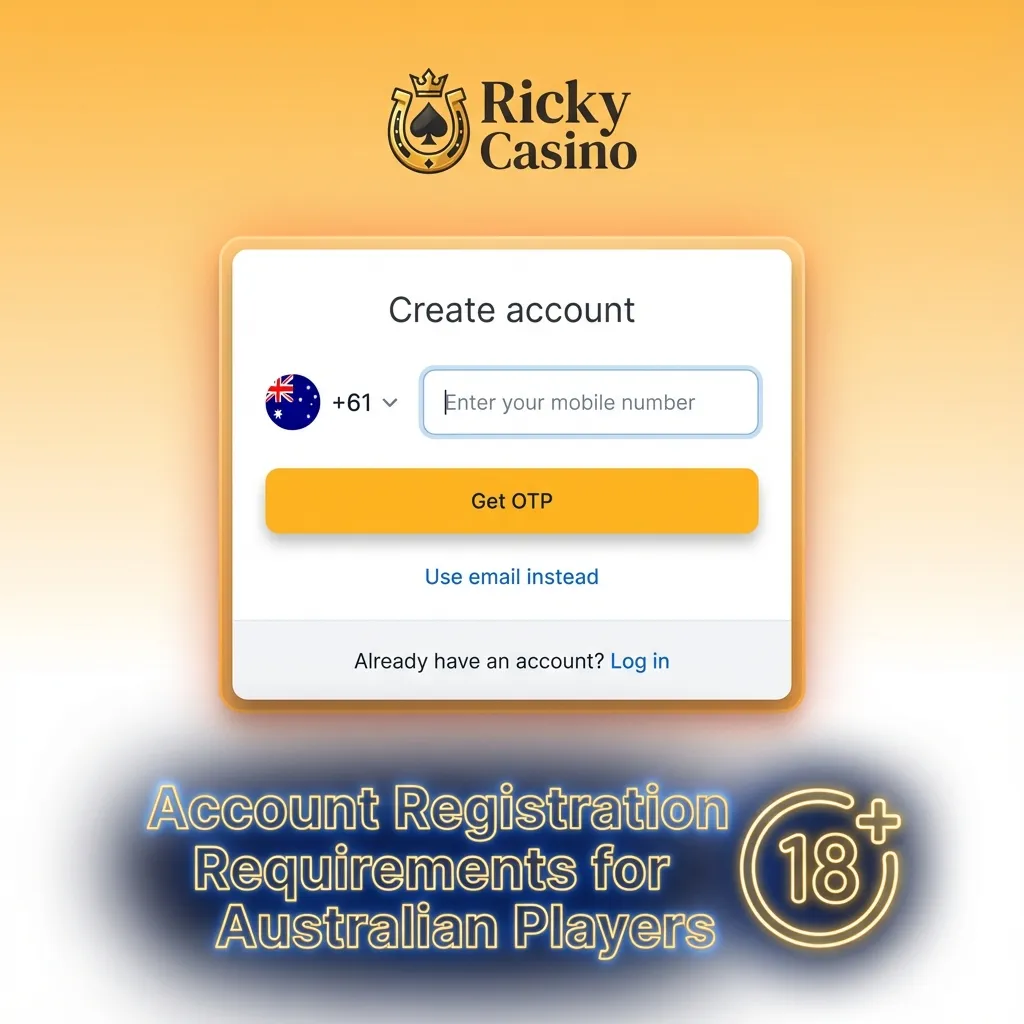 Checklist of registration requirements for Australian Ricky casino players, including age, ID, location, and one-account rules.