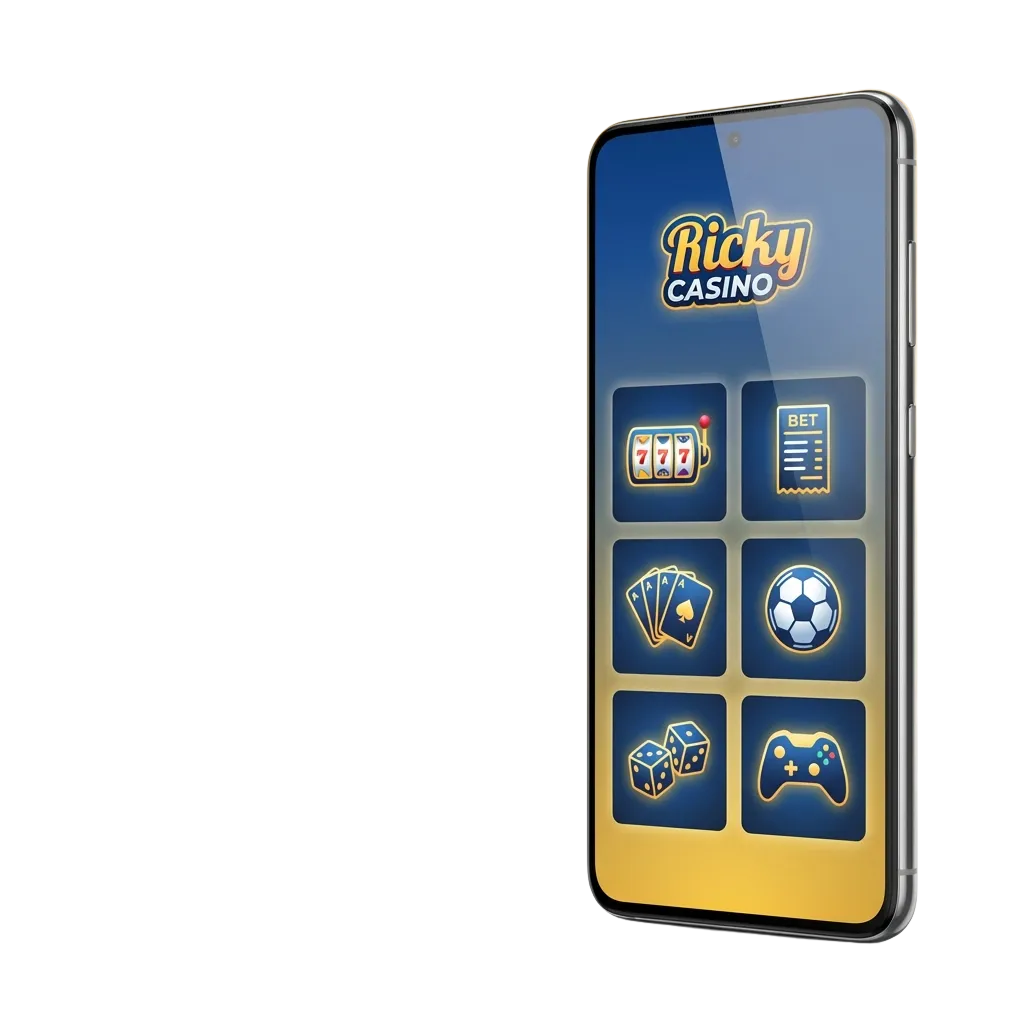 Screenshot of Ricky casino Android app with sports betting, pokies and live tables for Australian players