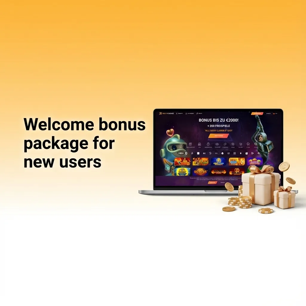 Colorful casino promo showing “Welcome Bonus Package” text, AU$7,500/2,400 USDT, and 550 free spins on All Lucky Clovers 5.