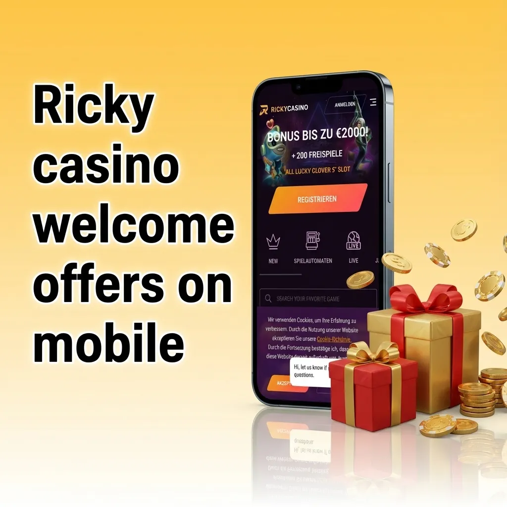 Mobile screen showing Ricky casino welcome offer: AU$7,500 or 2,400 USDT bonus plus 550 free spins