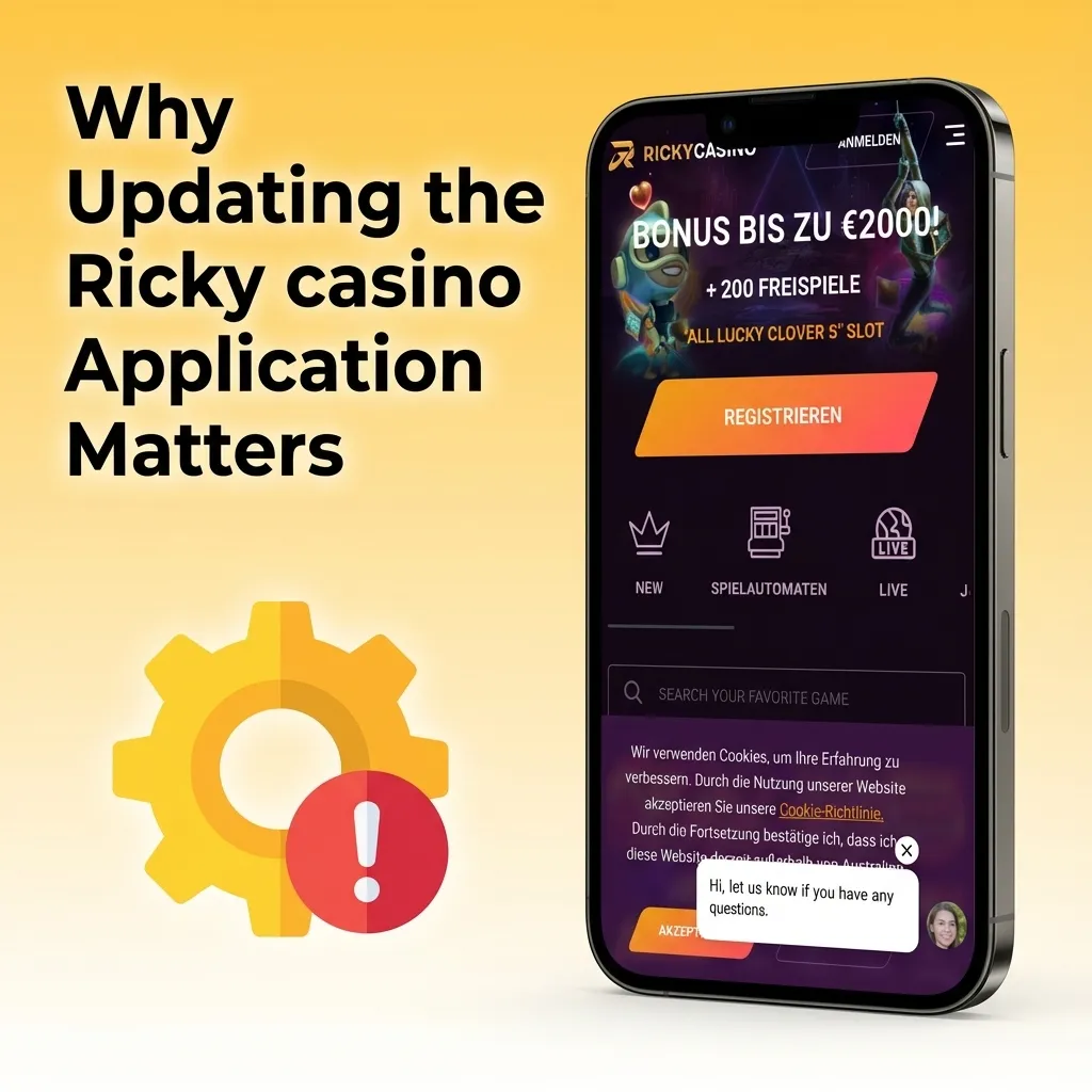 Smartphone displaying the Ricky casino app update screen, highlighting security, speed, and new feature benefits